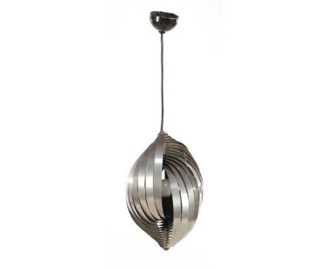 Henri Mathieu (1876-)Stainless steel spiral-shaped 2-light hanging lamp, attributed design Henri Mathieu for Mathieu Lustreri