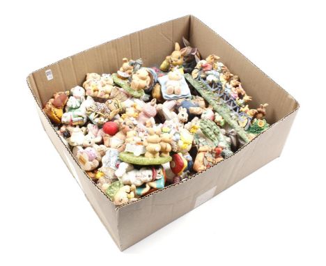 Box of various ceramic figurines with bears and rabbits including Hummel Germany