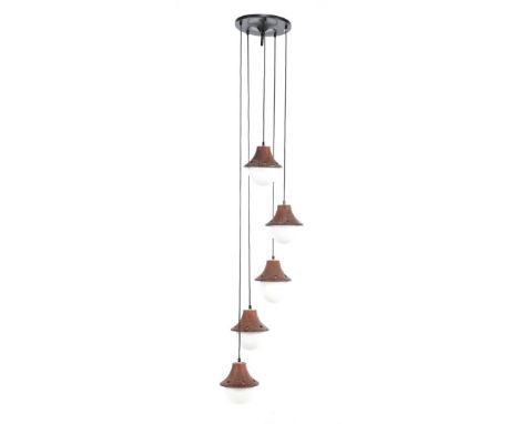 5-light ceramic hanging lamp in the style of Nanny Still for Raak, the Netherlands, second half of the 20th century, 180 cm h