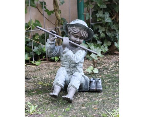 Metal fountain of a boy who plays the flute, 43 cm high