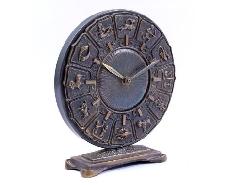 Art Deco mantel clock with astrology on the dial, design Jan Johannes Bosma for AWU, 21 cm high