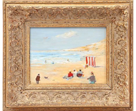 Anonymous, summer day at the beach, scene after old master, panel 18x24 cm