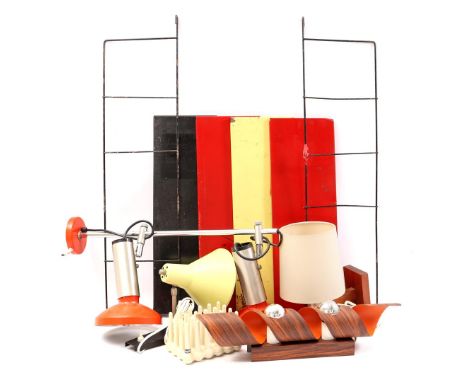 Lot mid-century b.u. 3 wall lamps incl. Raak en Hala, 2-light ceiling lamp, letter holder design Walter Zeischegg for Helit, 