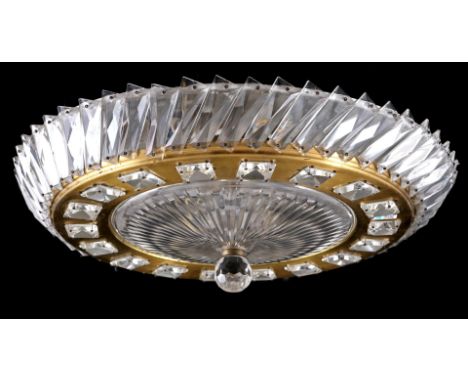 Brass ceiling lamp with cut crystal icicles, second half of the 20th century, 46 cm in diameter