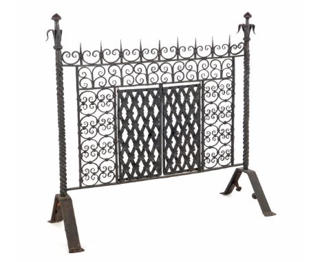 Decorative wrought iron screen with 2 doors, in front of the fireplace, 103 cm high, 113 cm wide