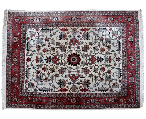 Hand-knotted oriental carpet with floral decor and the text Ettehad Bonab made in Iran, 315x248 cm