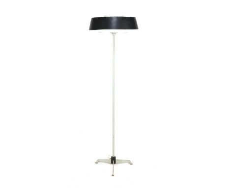 Niek HiemstraGray lacquered metal 4-light floor lamp with blackened shade and standing on a tripartite, design Niek Hiemstra 
