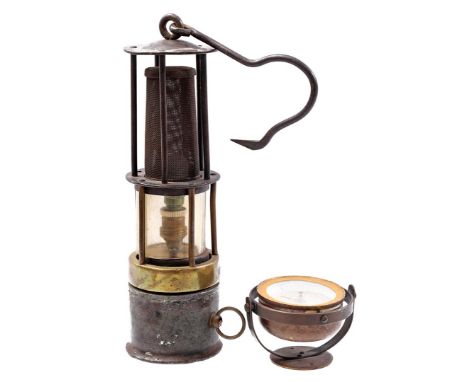 Iron ship's lantern and brass compass, highest 41 cm