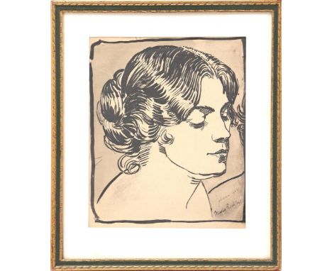 Lithograph by Marius Richters, portrait of his wife Johanna from 1921, outer size is 43x38 cm