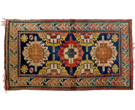 Hand-knotted wool carpet with oriental decor, Kazak225x127 cm