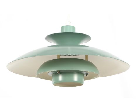 Green lacquered metal hanging lamp, manufactured by Jeka, model 'Ghita', Denmark second half 20th century, 39 cm diameter