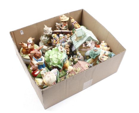 Box with plastic and ceramic figurines with rabbits including Goebel Germany and some with music box