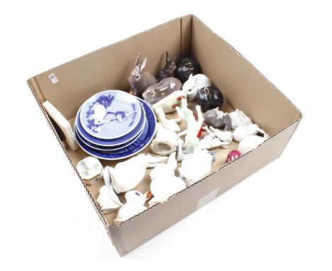 Box of various porcelain figurines including B&amp;G, Royal Copenhagen and some saucers