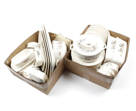 2 boxes of earthenware crockery with game decor, Villeroy &amp; Boch decor Fontainebleau including 16 flat and 16 breakfast p