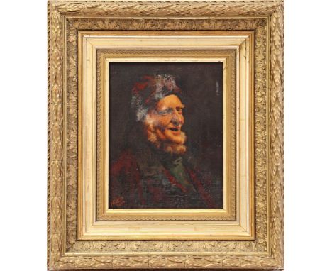 Signed M Lewis, portrait of a man, canvas dated 1890, 26x21 cm (thin spots in the paint)