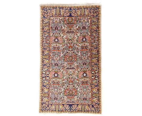 Hand-knotted oriental carpet with floral motif with birds and garden vases, 150x94 cm