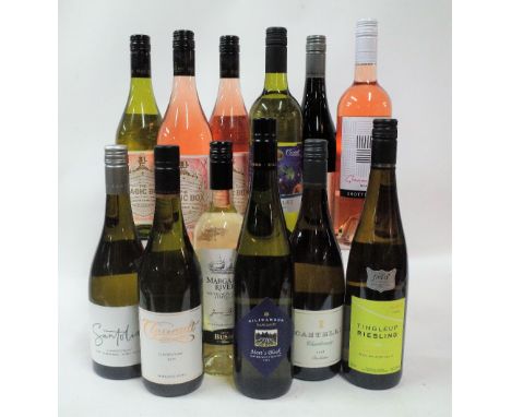 Australian White and Rosé Wine12 bottles  Santolin Chardonnay 2019; Clairault Chardonnay 2018; Busby Margaret River Sauvignon