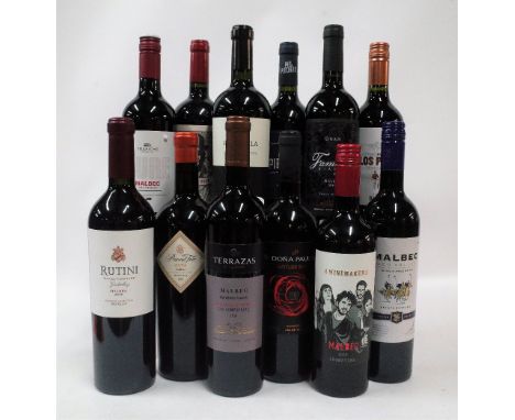 Argentinian Red Wine12 bottles  Rutini Single Vineyard Malbec 2016; Pascual Toso Alta Malbec 2018; Terrazas de los Andes Malb