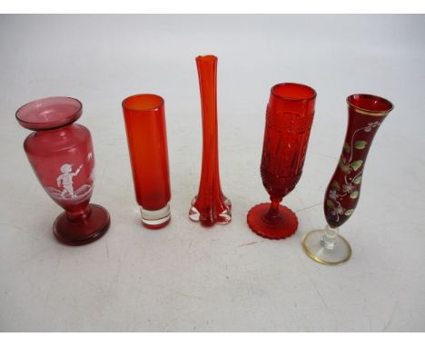 Selection of Ruby glass to include vases 