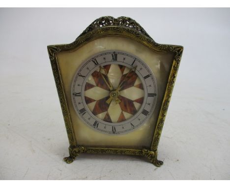 Vintage brass clock mother of pearl inlay. 