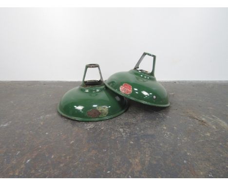 Pair of Vintage Industrial Coolican Enamel Shades 