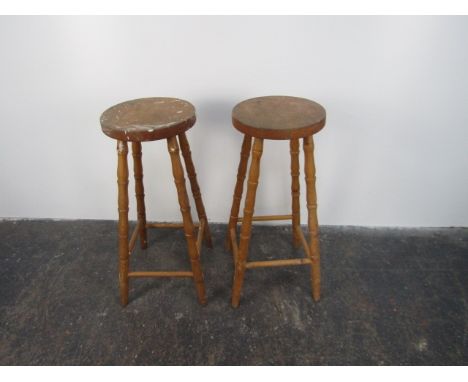 Pair of Vintage Faux Bamboo Stools 