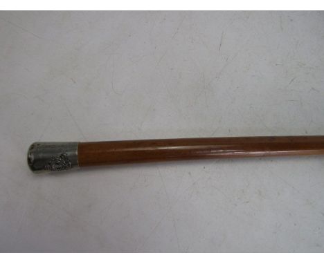 Antique walking stick with white metal top with The Lancashire Fusiliers badge and copper end 