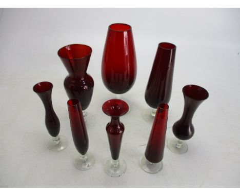 Mix lot of ruby glass to include vases 