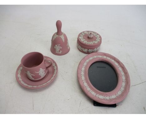 Selection of pink Jasperware Wedgwood to include bell cup, saucer, trinket Lot 7 