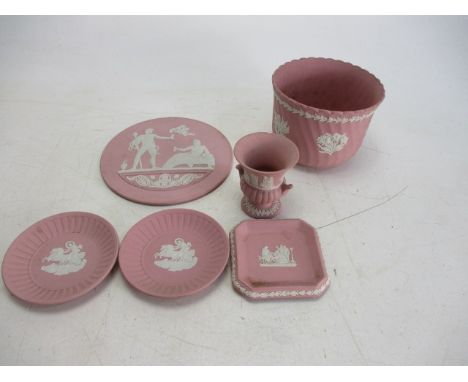 Selection of pink Jasperware Wedgwood to include planter, plague etc Lot 1 