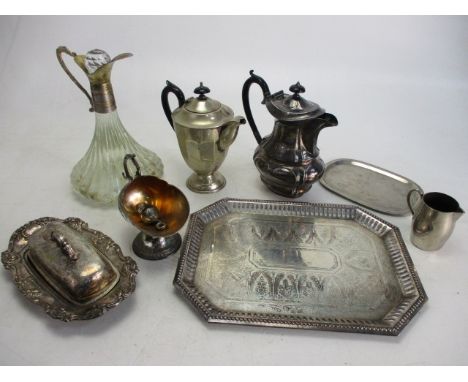 Selection of vintage sliver plated and a Ships Decanter to include kettle, plate, tea pot 