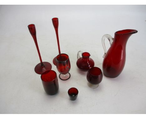 Mix lot of Ruby glass to include cups, vases etc 
