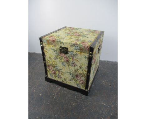 Vintage tapestry trunk, H51 x L48 x W48cms. 