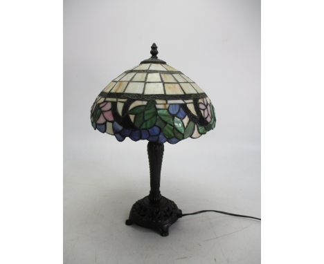 Tiffany style metal base table lamp. H47 x W31cms. 