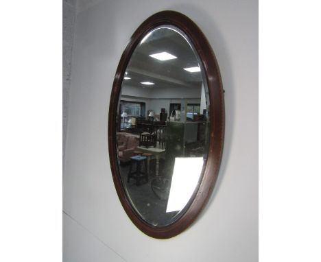 Vintage oval mirror inlaid frame 82 x 53cms. 