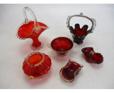 Selection lot of Ruby Glass to include baskets 