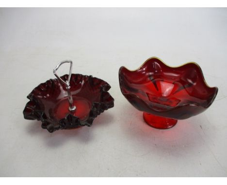 Mix lot of Ruby glass to include Bon Bon bowl and fruit bowl 