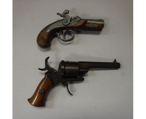 A 19th Century Belgian pin-fire revolver, the barrel stamped ELC and K, together with a modern model pistol inscribed "Ideal 