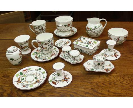 A Crown Staffordshire fine bone china part tea set "Hunting Scene" pattern (20 pieces approx)