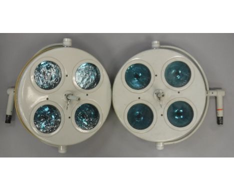 A pair of Hanaulux of Oslo operating theatre light units