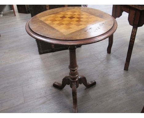 A Victorian walnut and mixed wood circular chess table on a tripod base. 52cm diameter. a/f     