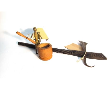 A Ghanian figure and a Ceremonial Kenyan axe (2)  
