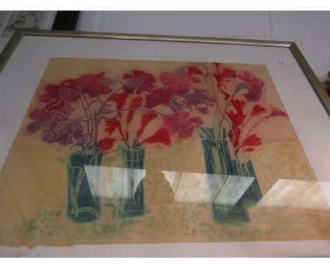 JENNY DEVEREUX (XX) A framed and glazed limited edition print 'Four Vases of Flowers'. Pencil signed and No.33/75