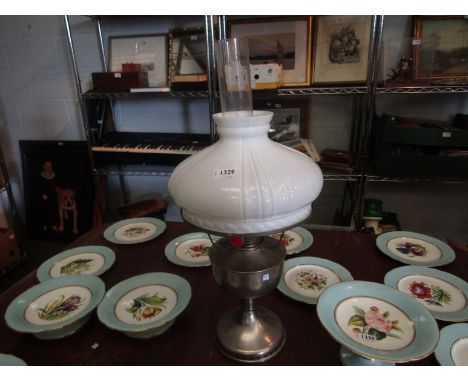 A Famos oil lamp with milk glass shade