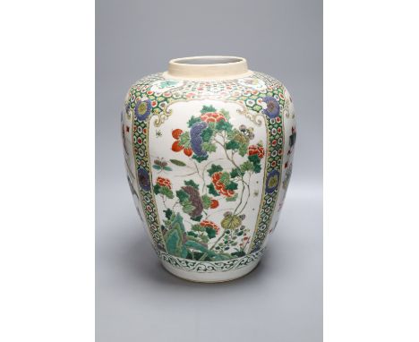 A Chinese famille verte vase, Kangxi period, height 33cmCONDITION: It has been badly damaged in its past with visible glue re