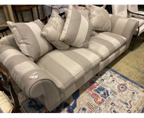 A large contemporary scroll arm sofa, length 240cm, depth 100cm, height 74cm