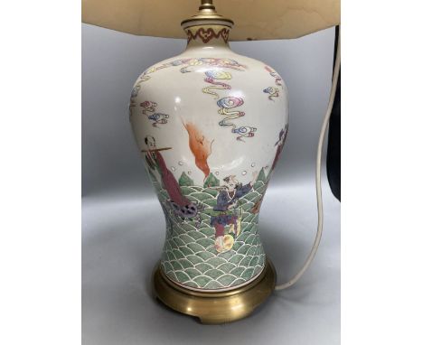 A Chinese famille rose baluster table lamp, 46cm, with shade