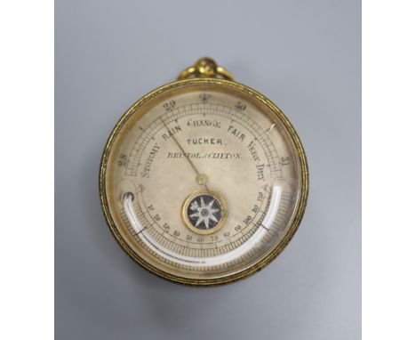 A late 19th century gilt brass compensated barometer, combined thermometer and compass, by Tucker of Bristol and Clifton, 42m