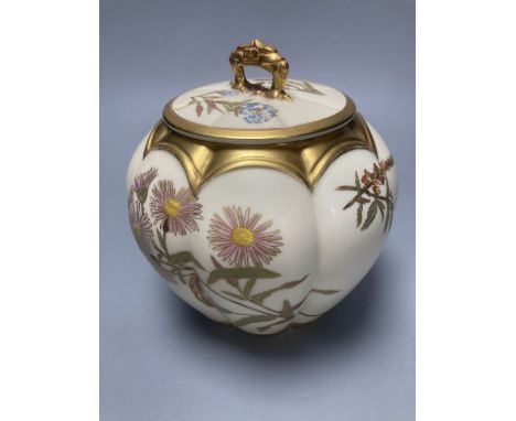 A late Victorian Royal Worcester bulbous jar and cover, date code 1892-3, 17cmCONDITION: Good