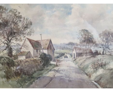 Albert Houghton (Wapping Group), watercolour, Rustic landscape with tractor on a lane, signed, 36 x 48cm